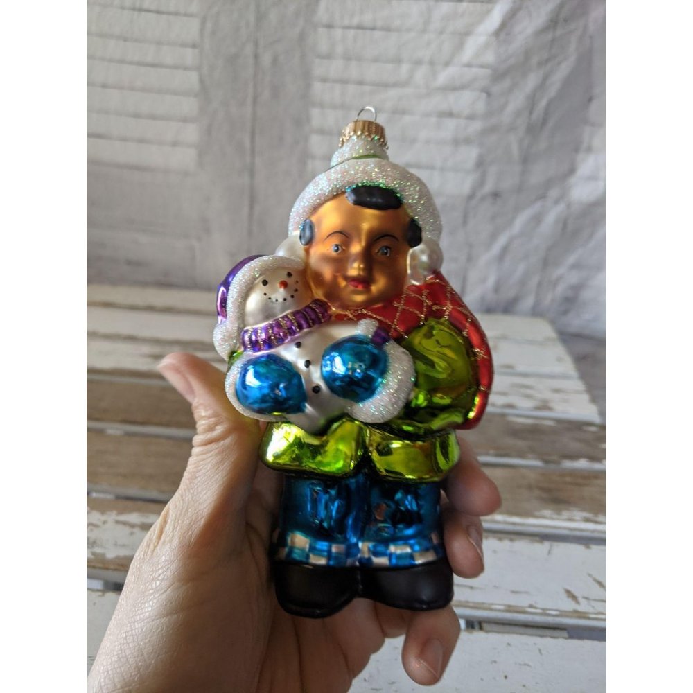 Vintage Marshall Field Eskimo Boy‎ Snowman glass Ch